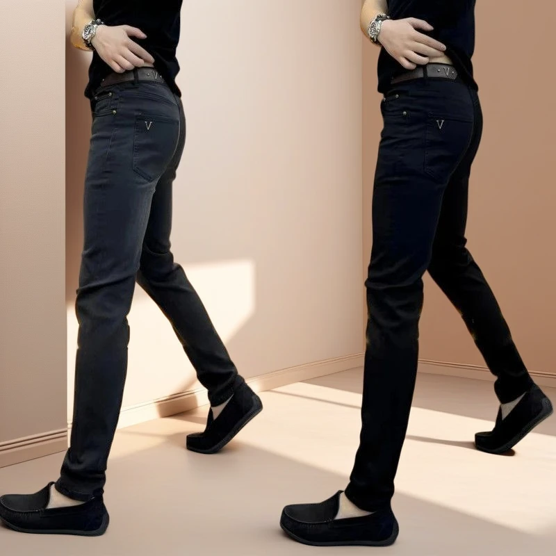 长裤直脚男士牛仔裤英伦风修身时尚百搭秋冬男士直筒牛仔休闲裤男