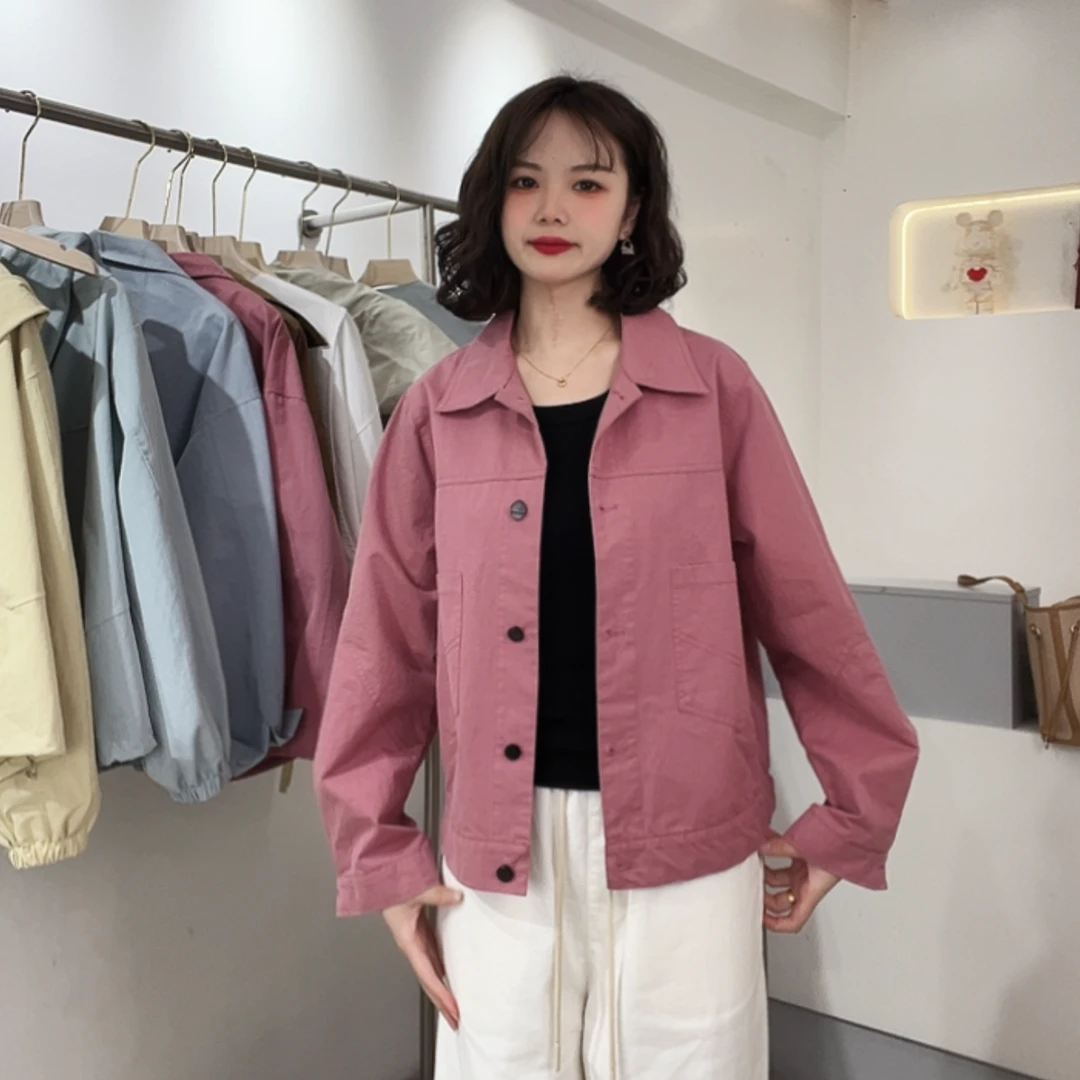 18款春季时尚百搭减龄显瘦外套长袖翻领衬衫