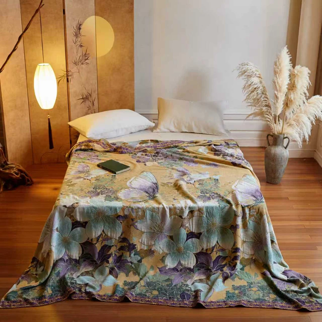 【国宾礼 高定款 】非遗文化重工提花汉床盖230cm*250cm-芳华时刻紫