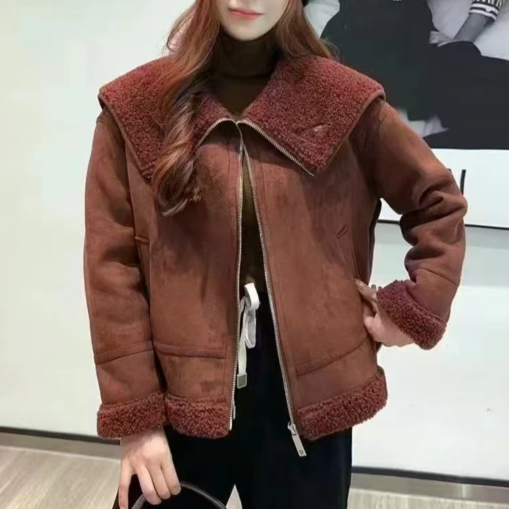 【锦衣服饰】QC 922韩版娃娃领皮毛一体机车服