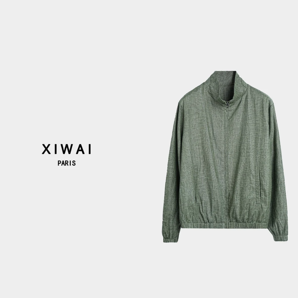 高级男装 春夏新品25s男士纯亚麻面料经典立领休闲夹克外套 9888