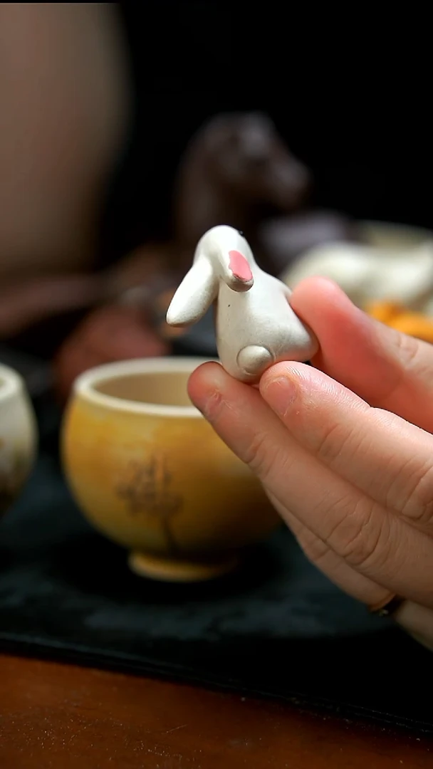 茶壶紫砂小白兔杯挂