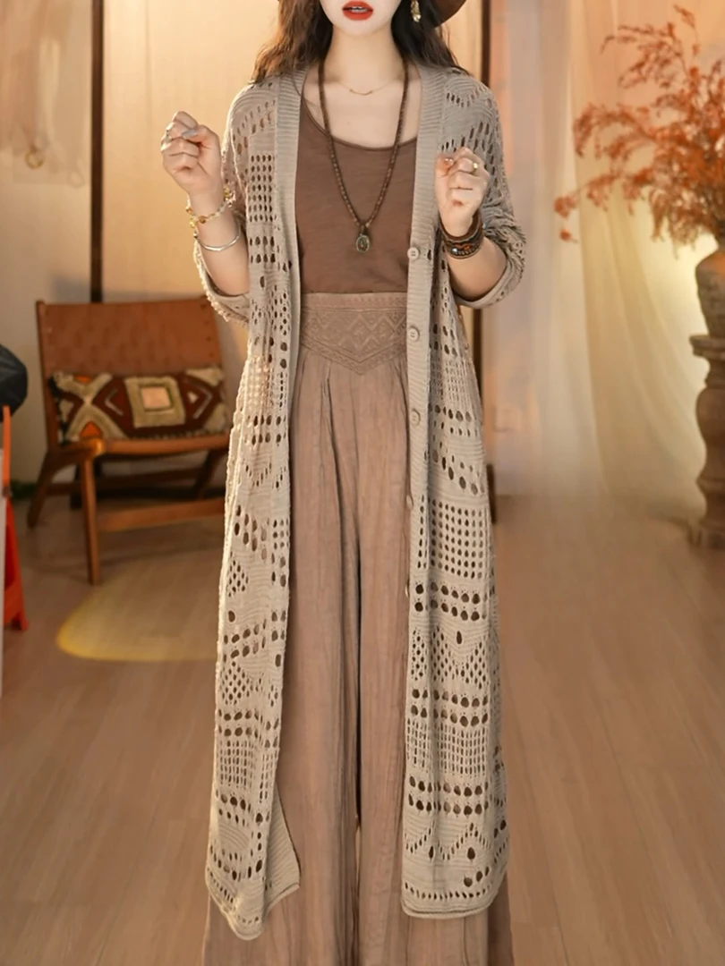 时尚百搭镂空针织衫防晒冰丝开衫女2025春夏新款宽松显瘦薄款外套