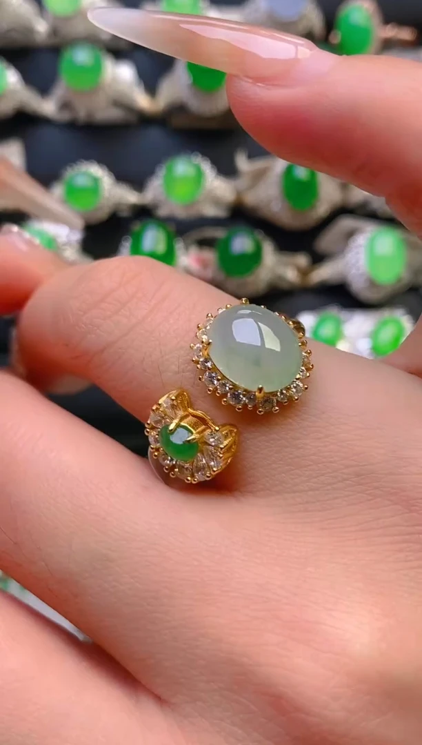 翡翠戒指银S925镶嵌天然