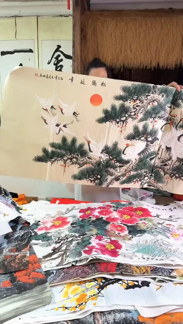 竖款松鹤年年尺寸136*70