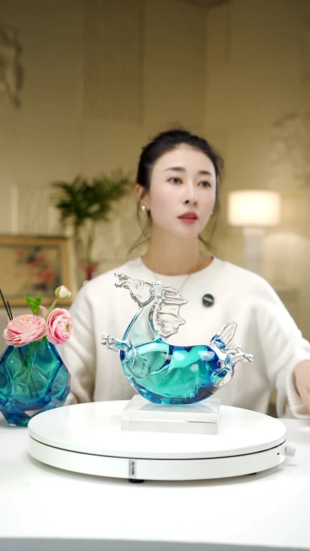 手工艺品琉璃宝石蓝小马摆件