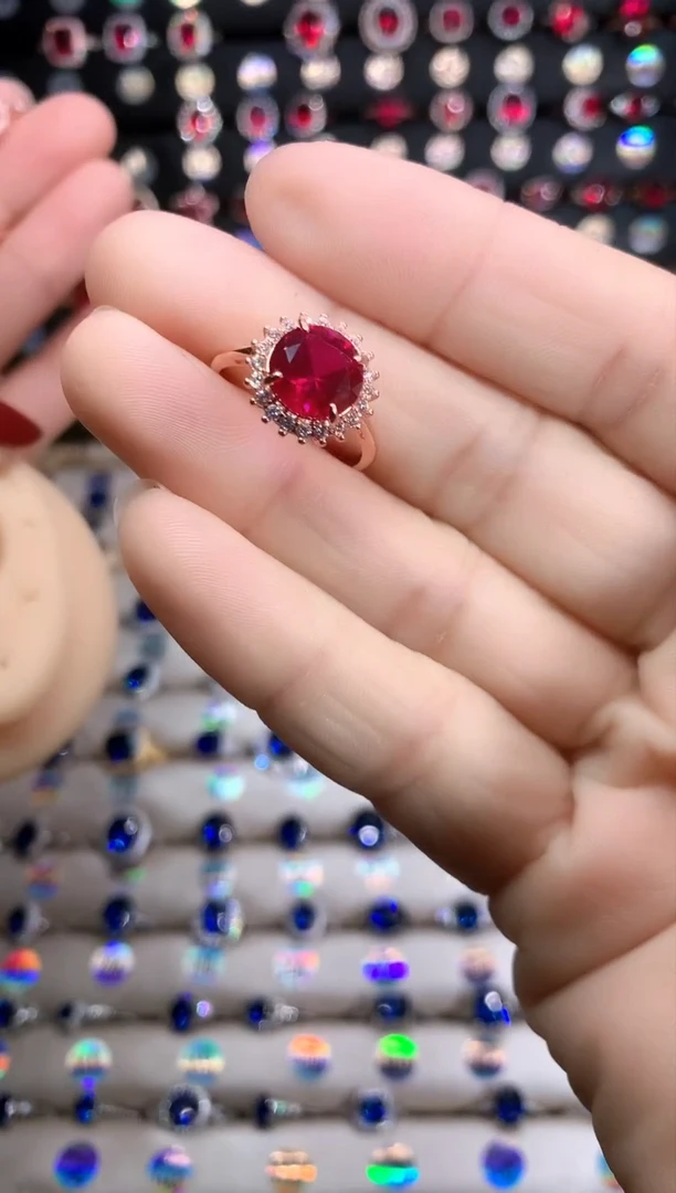 【闪购商品】红宝石戒指银S925镶嵌玫瑰金