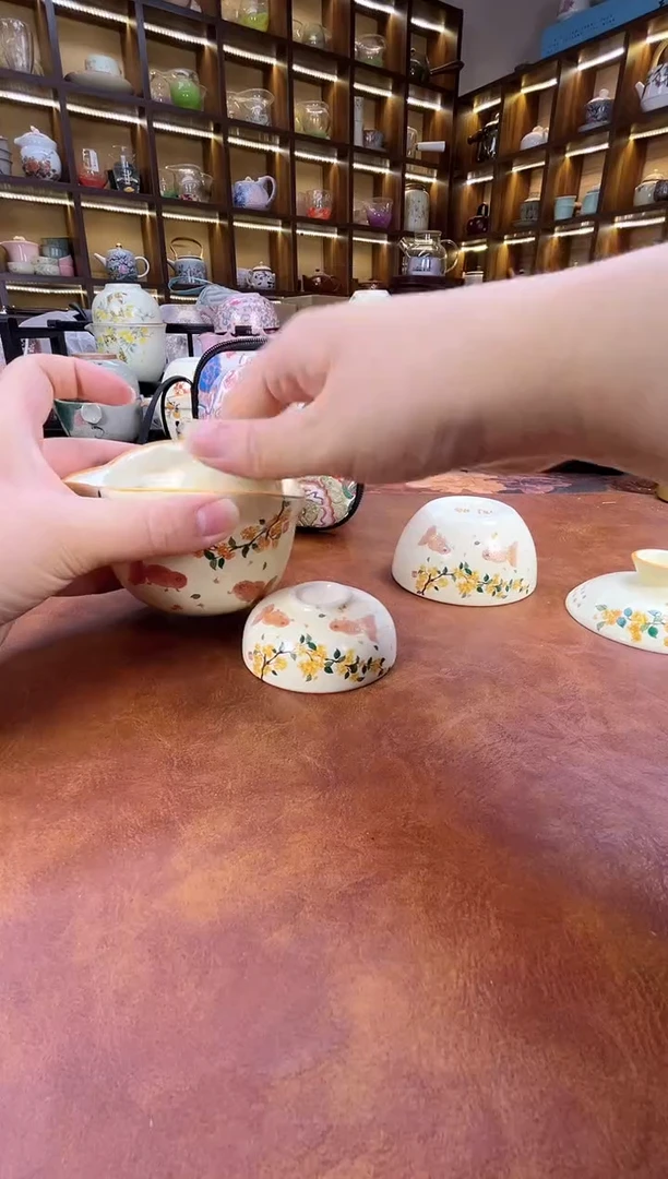 瓷片桂花鱼4杯款旅行