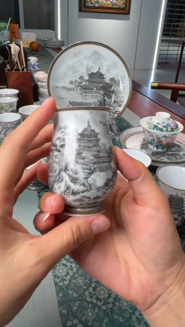 陶N*s手绘蓬莱仙境小闻香杯