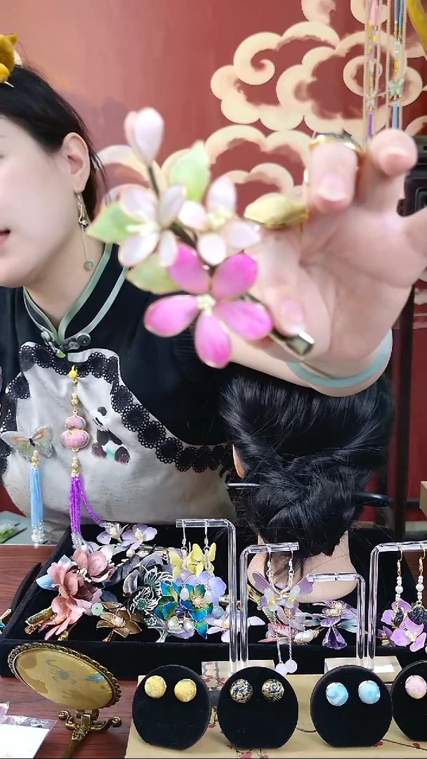 刺绣非遗绒花发簪