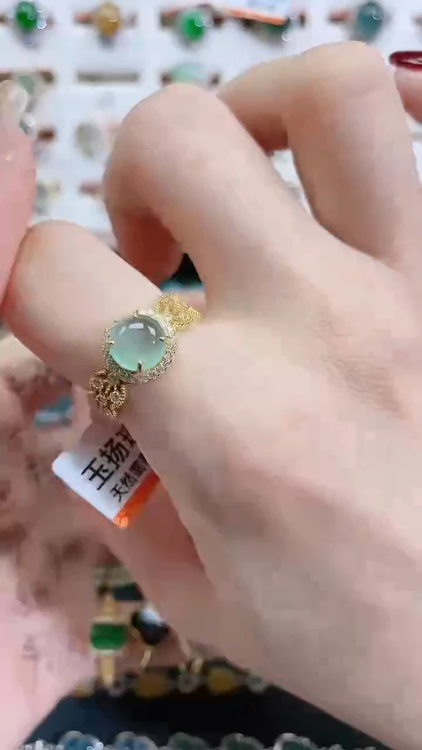 银S925镶嵌戒指翡翠 天然翡翠