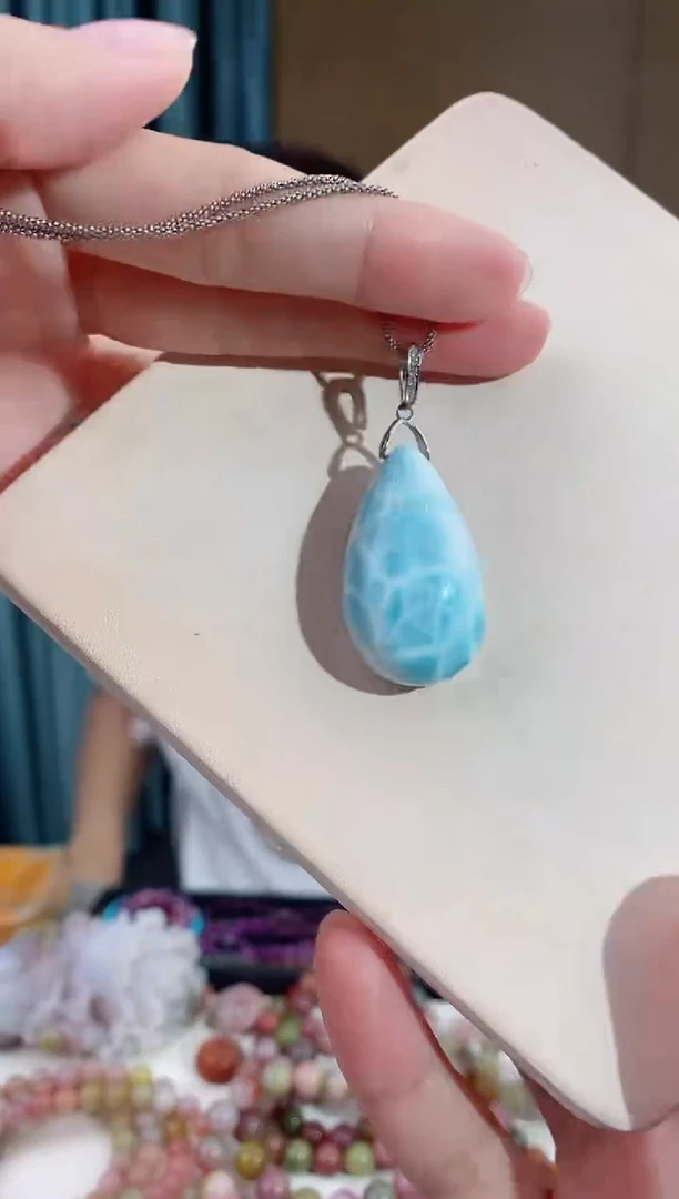 银S925镶嵌针钠钙石（海纹石）吊坠(不含链)259