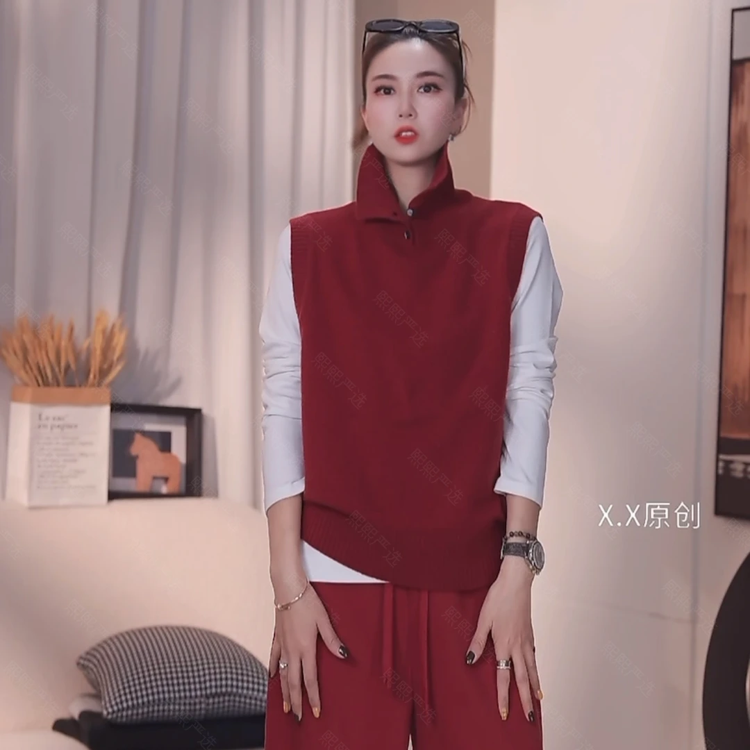 XX.YX（今喜）软糯气质满分羊-毛立领半开扣毛衣马甲3650(不可机洗）