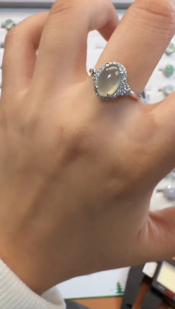 银S925镶嵌戒指翡翠925银镶翡翠戒指镶嵌110