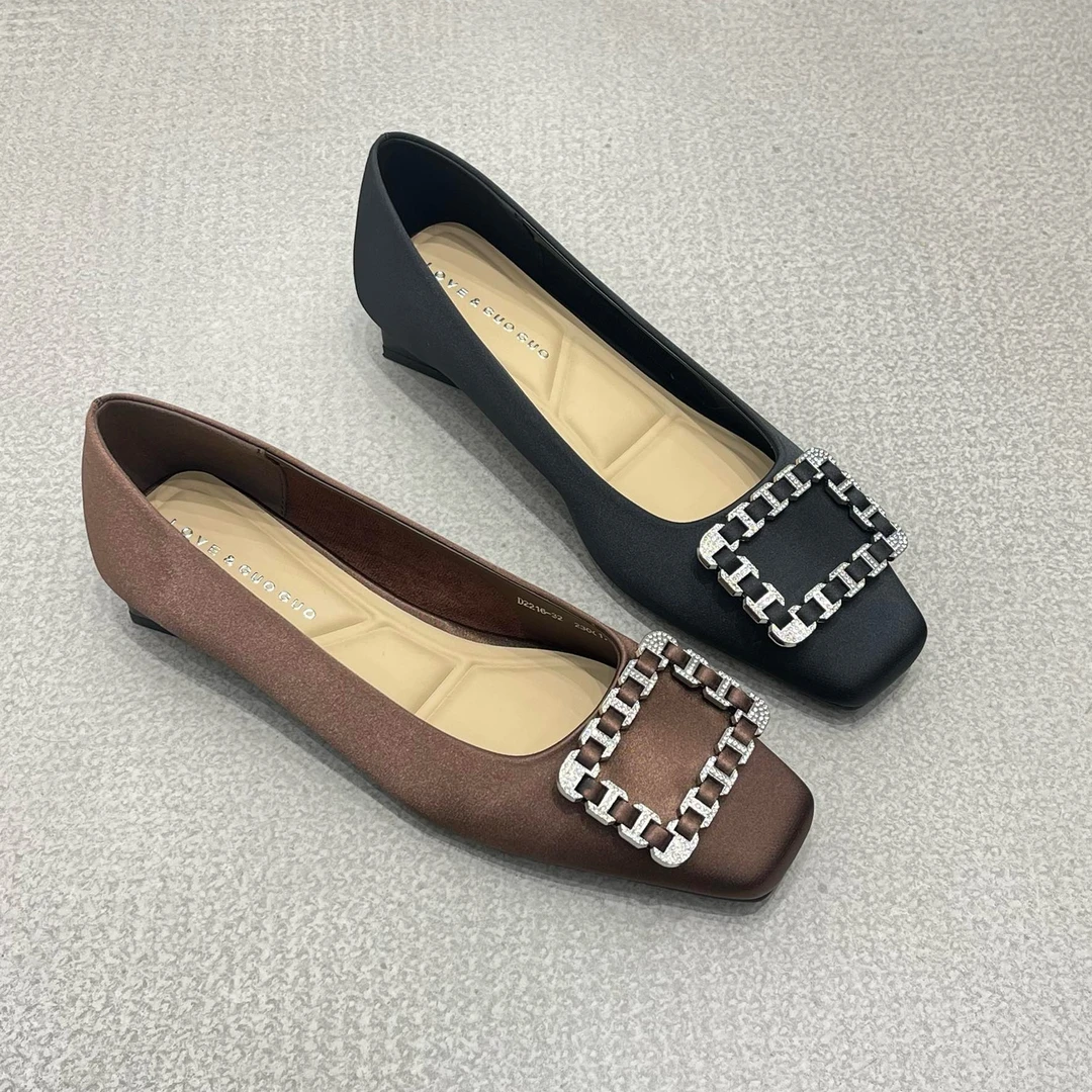 复古低跟浅口气质法式单鞋女鞋单鞋平底鞋-B5D1180