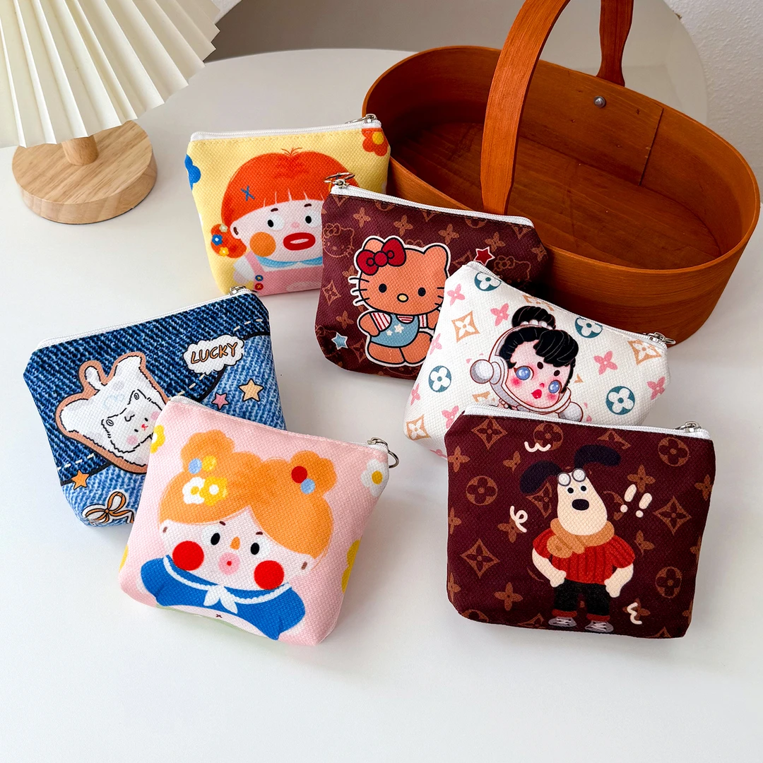 手绘插画零钱包便携卡包女生月事包拉链可爱耳机包收纳化妆化妆包
