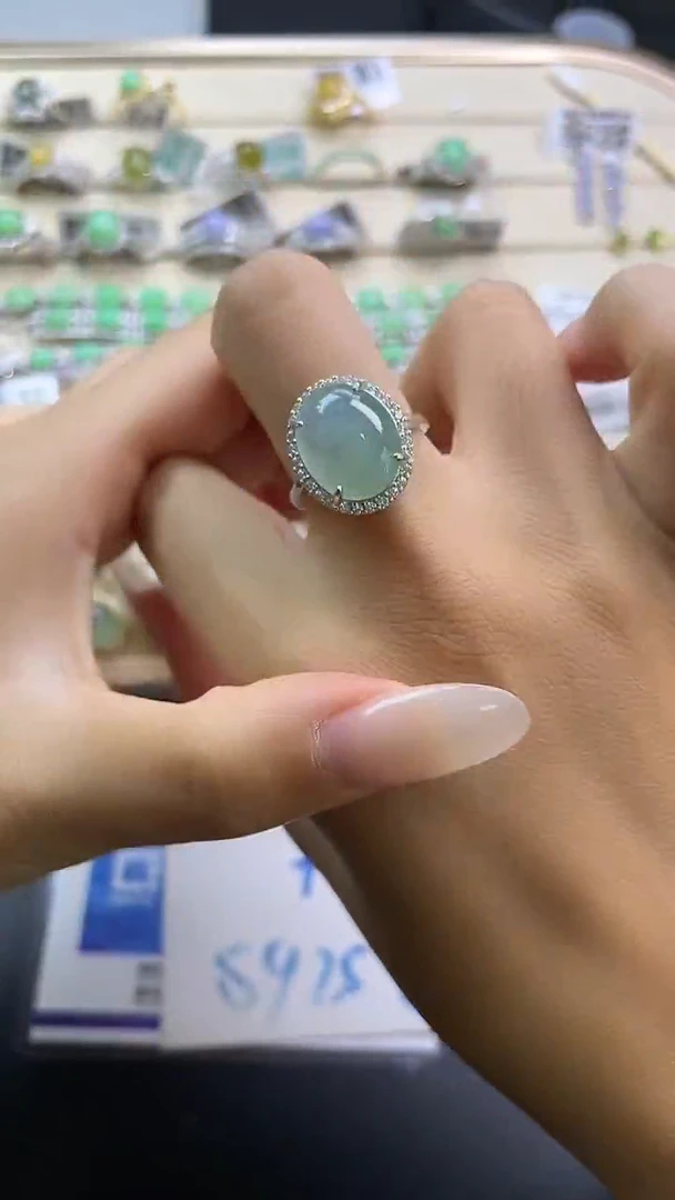 银S925镶嵌戒指翡翠翡翠 蛋面 银S925镶嵌