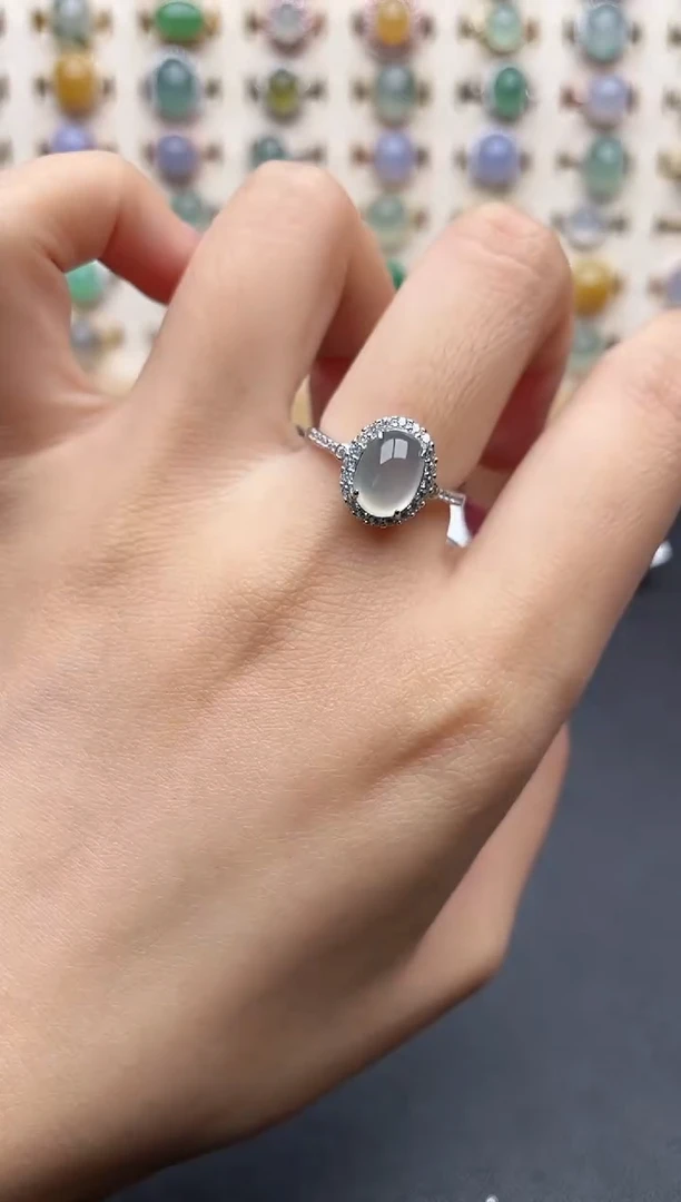 【闪购商品】翡翠戒指银S925镶嵌一物一证一礼盒