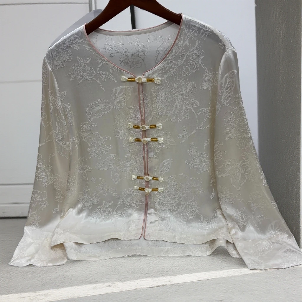 841【云锦坊】新款气质长袖新中式重磅重工缂丝提花白色国风外套