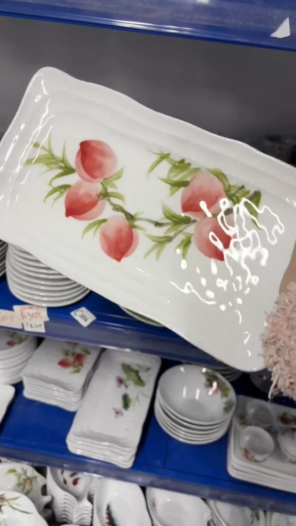景德镇高温陶瓷食品级手绘釉中彩-长方盘