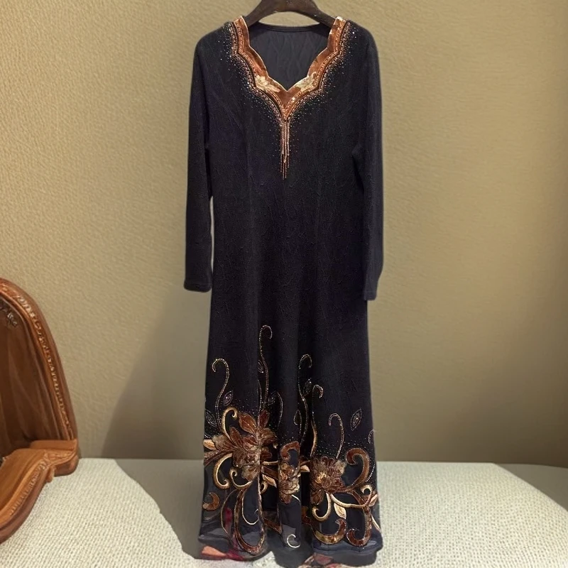 25959轻奢高贵礼服气质显瘦高端刺绣洋气修身长款连衣裙设计师