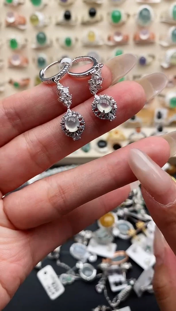 银S925镶嵌戒指翡翠缅甸天然A货翡翠11   7-8