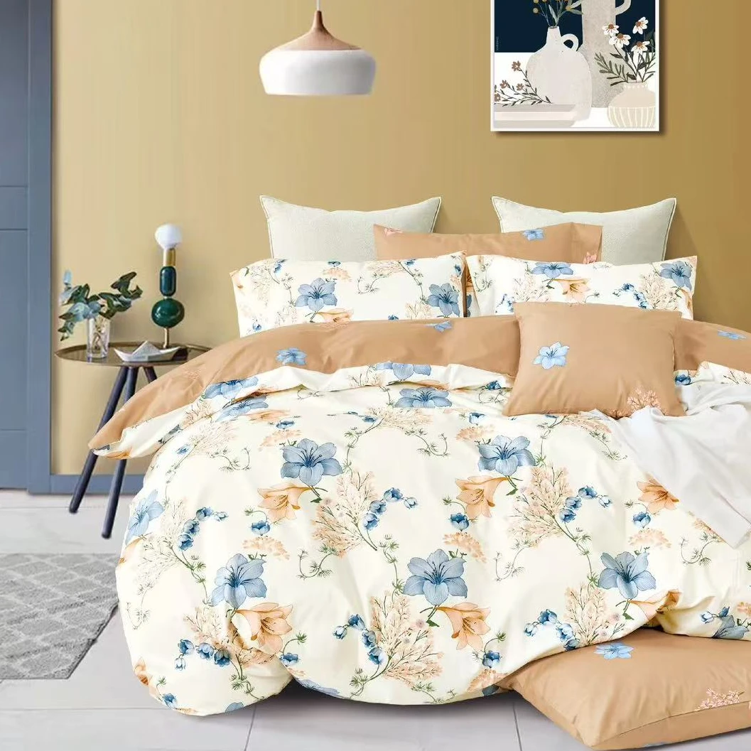 B5358 纯棉AB单人60s床单·醉玲珑-米160*220简约时尚亲肤被罩