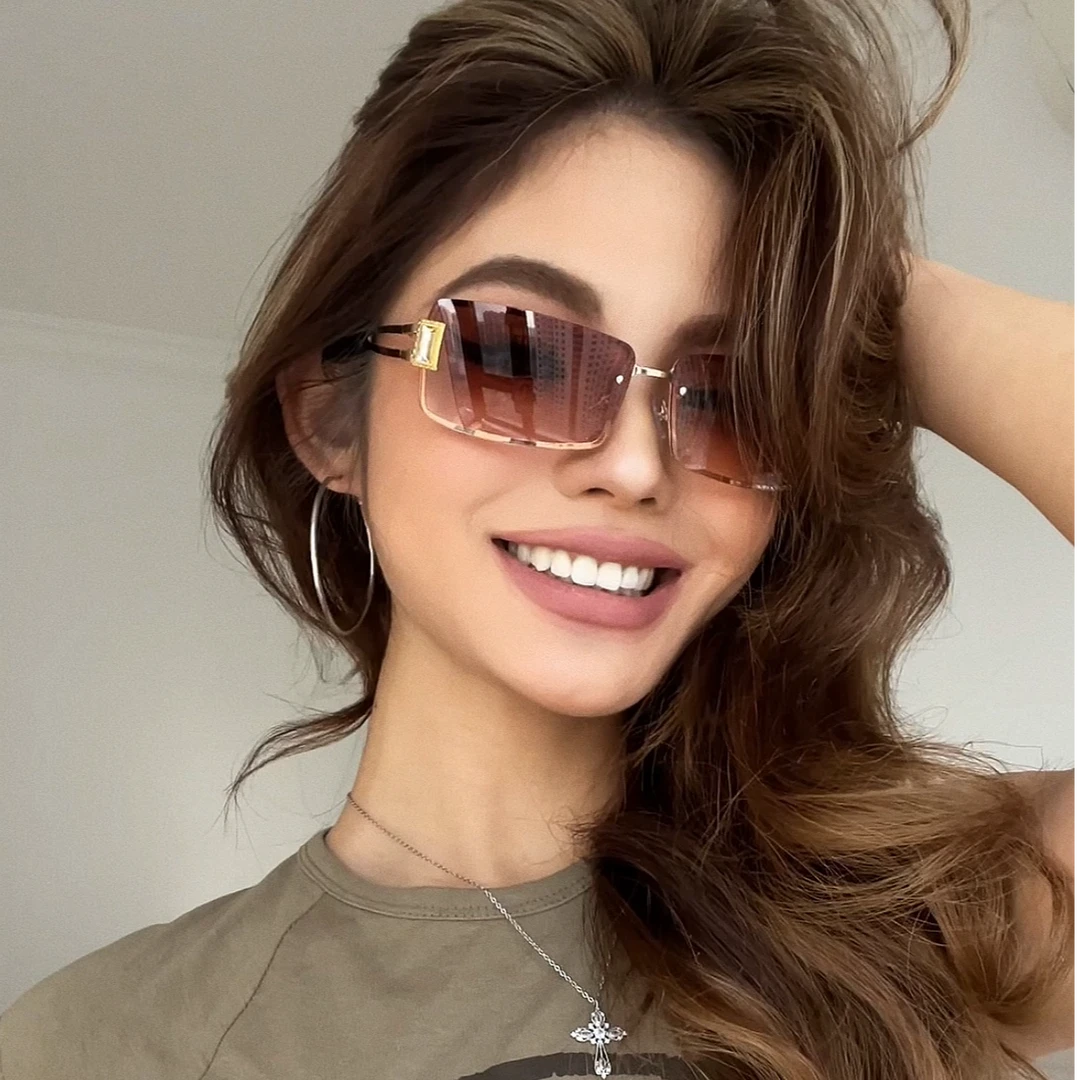 欧美辣妹风半框金属高级网感茶色墨镜Y2K老钱风街拍遮阳太阳镜女