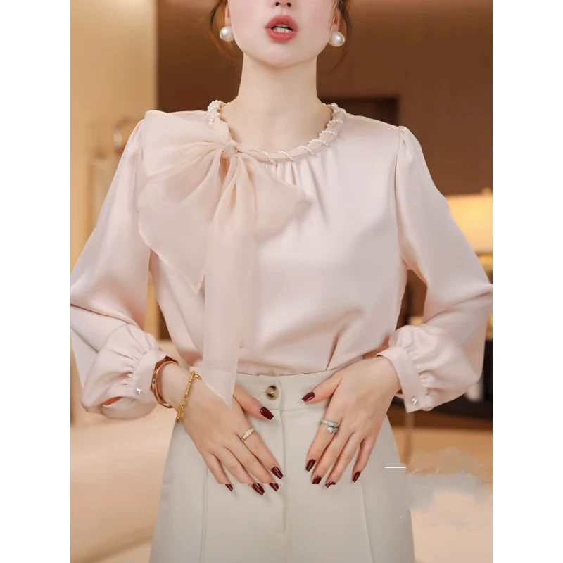 法式浪漫蝴蝶结衬衫女2025春季新款木耳领别致内搭韩小衫显瘦上衣