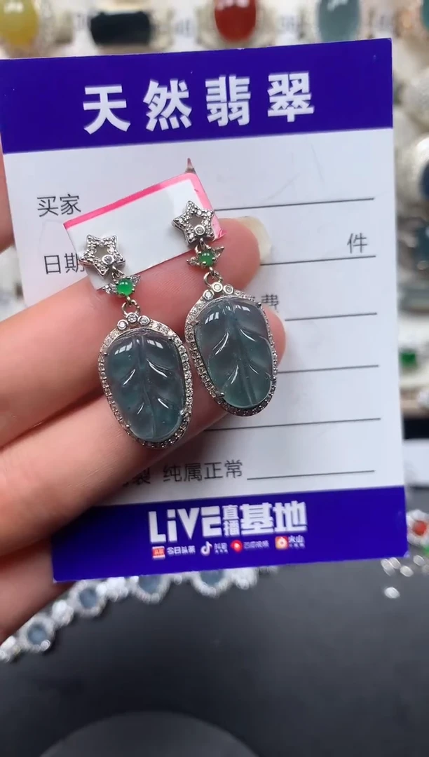 银S925镶嵌翡翠耳饰362