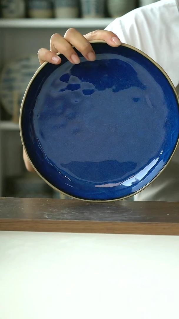 微瑕出西班牙zar*蓝色主菜盘21.5cm@4-2@