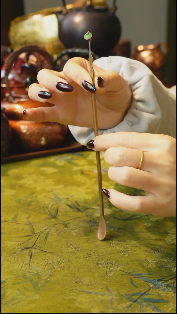 纯紫铜原色玉环茶拨