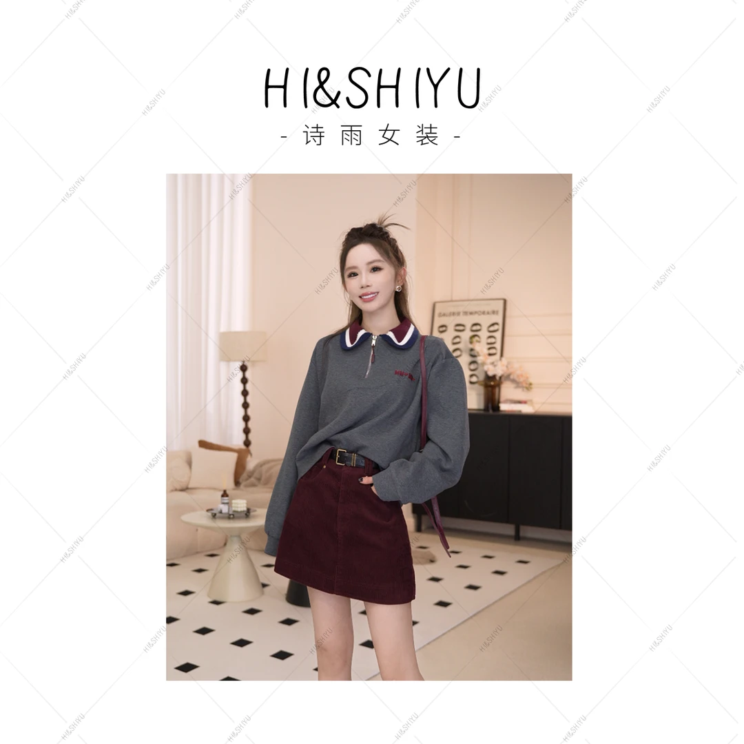 【现货】秋季新款韩版宽松撞色Polo领拉链长袖外套63165