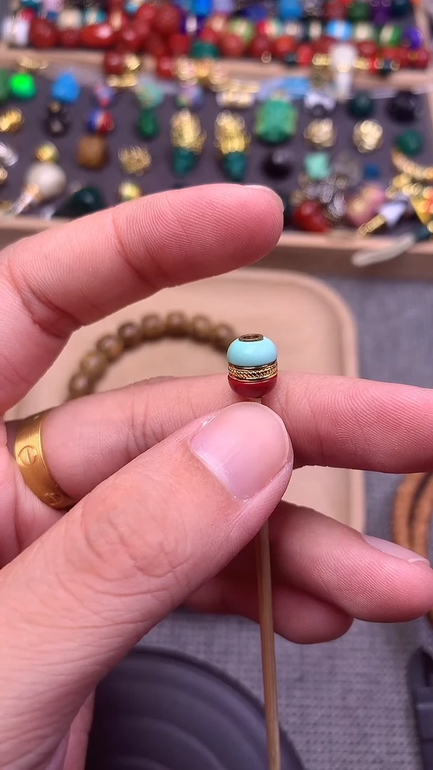 颈饰琉璃红绿汉堡珠卡8mm 单个发