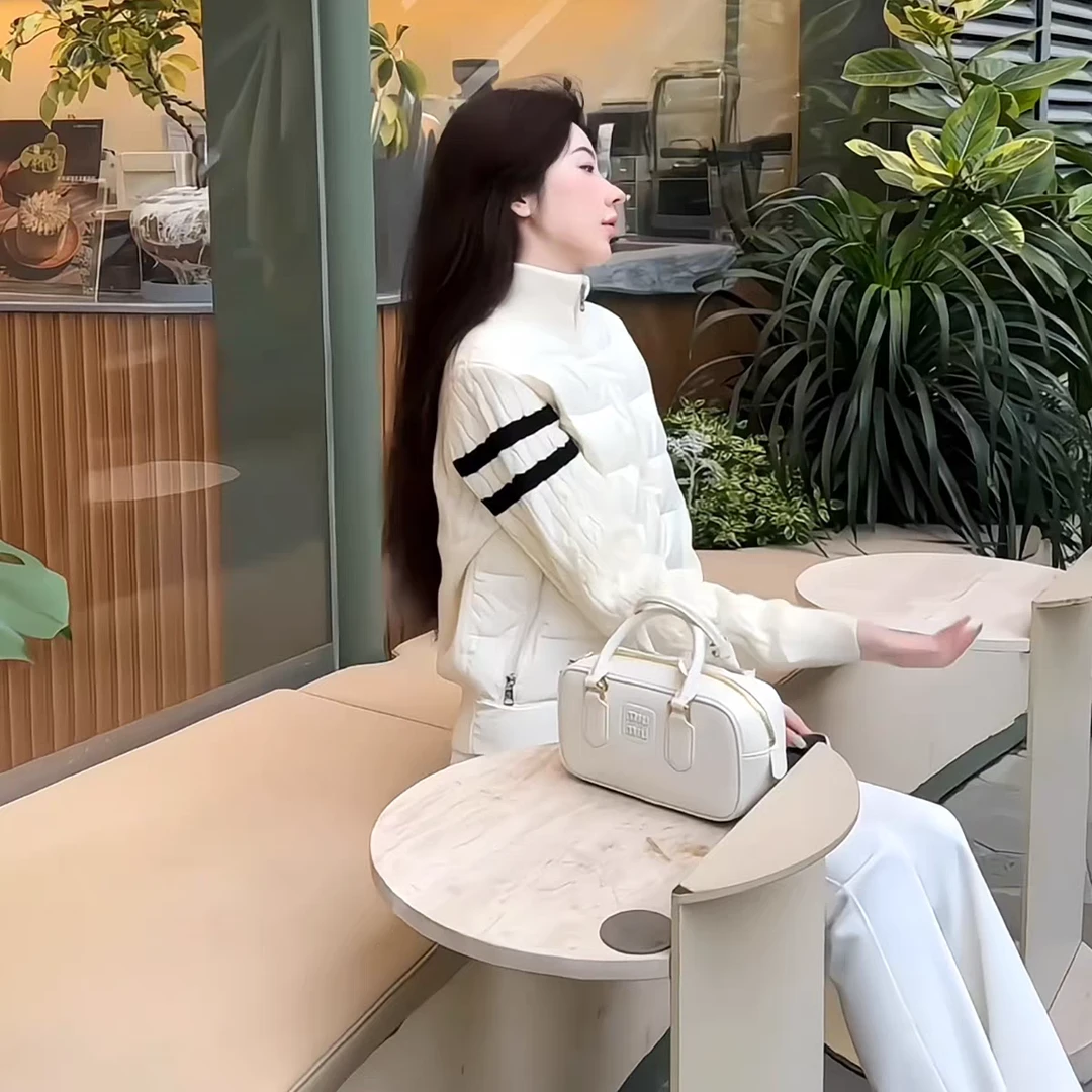 针织拼接羽绒棉服2025秋冬款棉服外套学院风MC同款韩版针织棉服潮