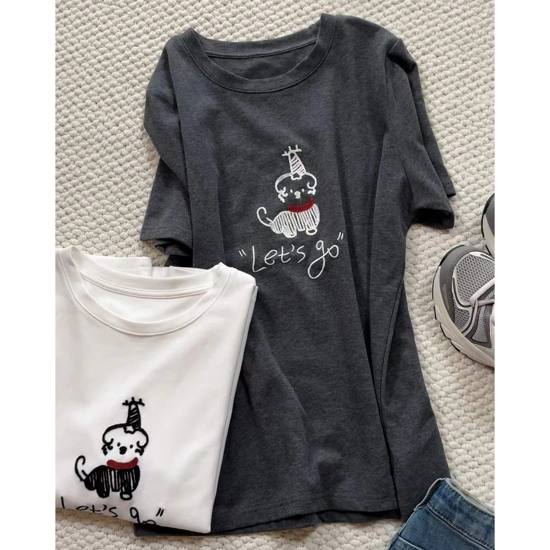 TY5 【红围巾狗狗】定制款高克重刺绣红围巾狗狗短袖T(衣长61)