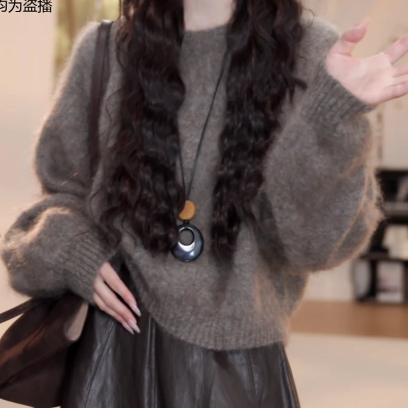 2025新款早秋圆领纯色慵懒气质毛衣长袖LK2506821