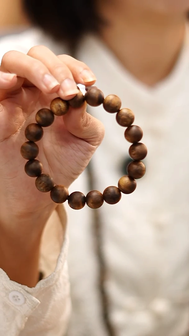 沉香手串(小君专属)金沙叶12圆珠单圈多样性
