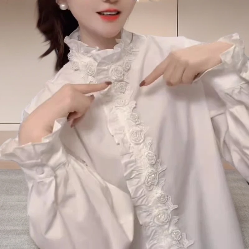 木耳花边白色衬衫女2025秋季新款轻奢高级感洋气减龄气质显瘦上衣