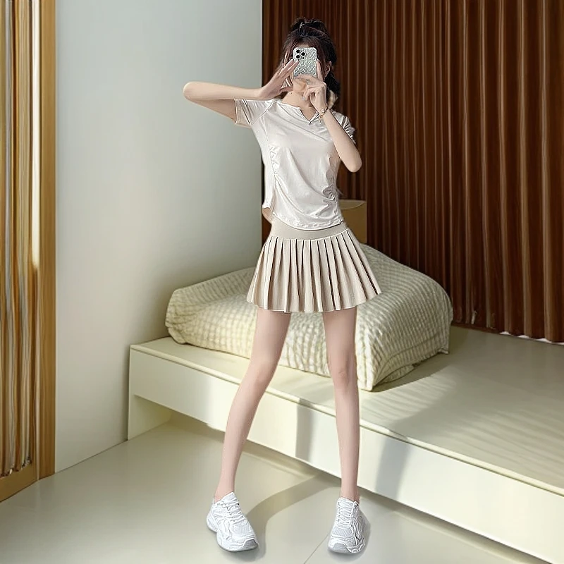 夏季羽毛球健身衣春夏2025瑜伽网球女新款套装跑步晨跑服短袖短裙
