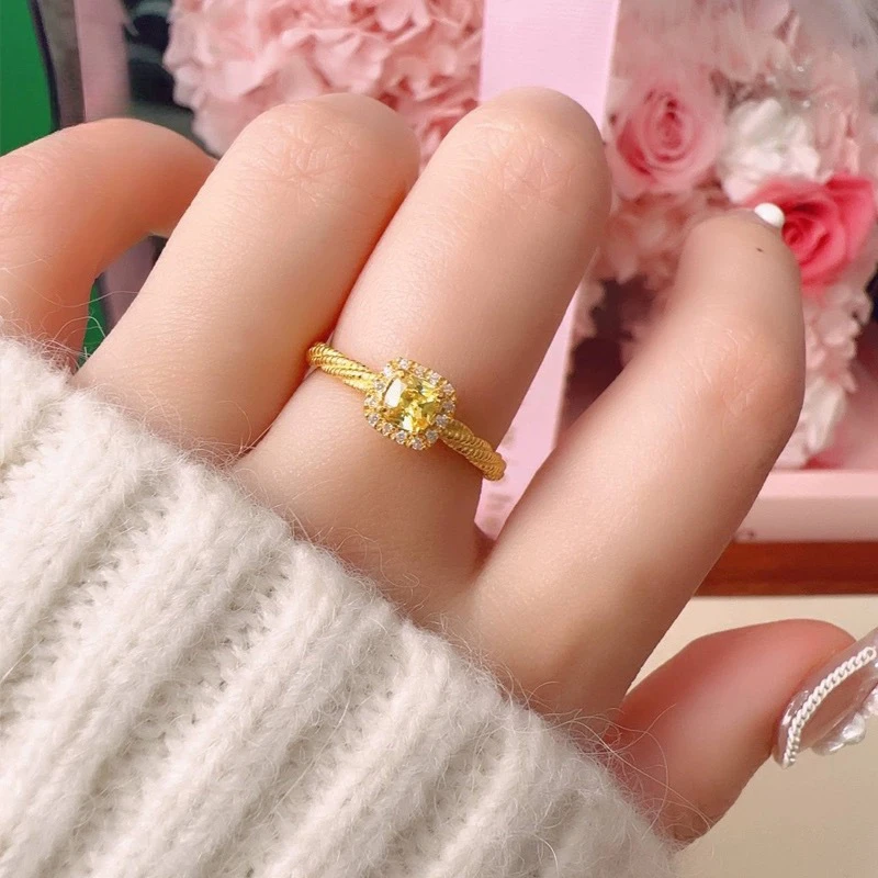 合金戒指 金色小方糖戒指气质轻奢百搭可调节宫廷法式小众设计款