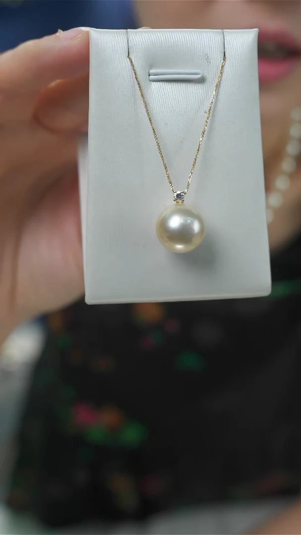 未镶嵌丨海水珍珠奶油玫瑰珍珠吊坠金链13-14mm@@A429