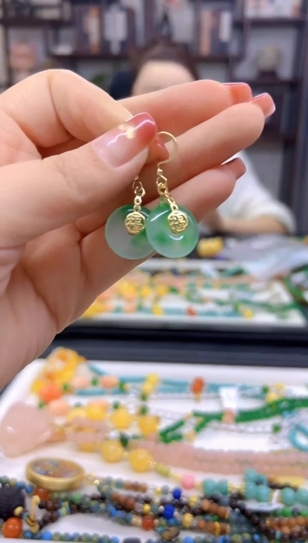 【闪购商品】翡翠耳饰14K金镶嵌耳勾E225