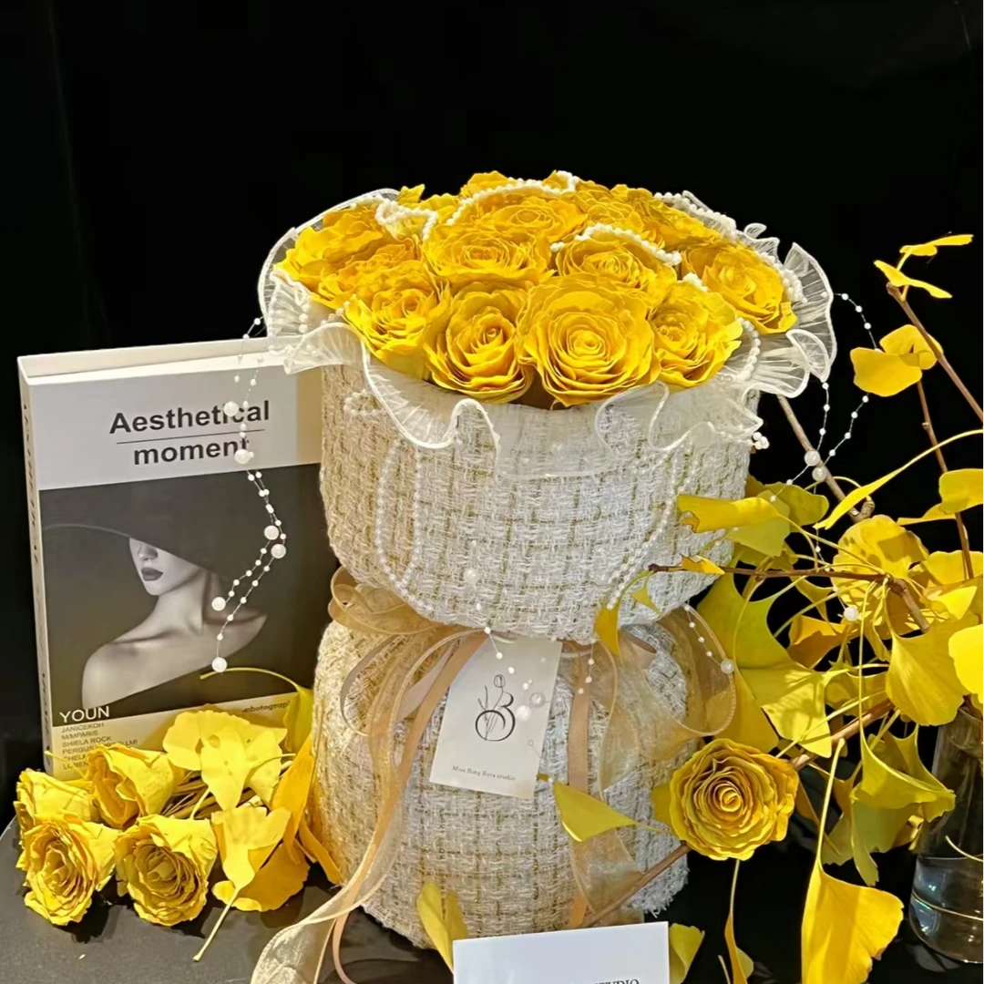 秋天第一束银杏叶玫瑰花束创意diy手工材料包自制仪式感氛围拍照