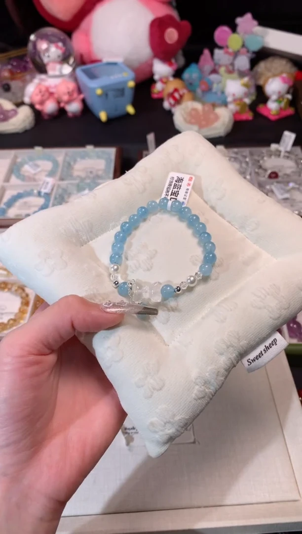 水晶手链银S925镶嵌12m21海蓝宝设计款DIY
