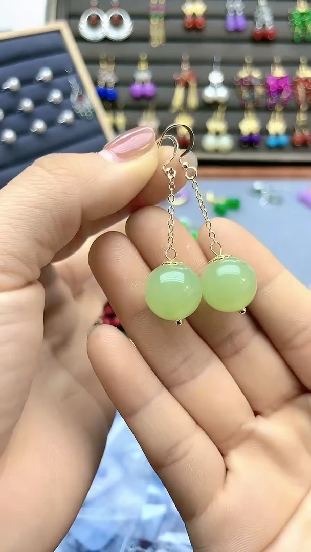 【闪购商品】和田玉耳饰14K金镶嵌536000