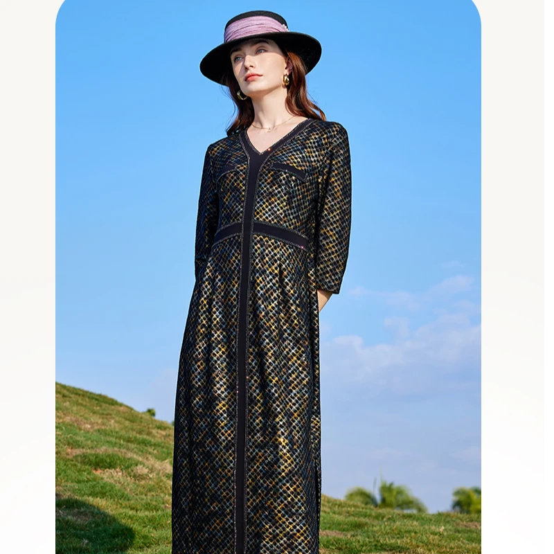 Dianyunjian/典云间2025春季新款连衣裙修身裙子显瘦时尚收腰长裙