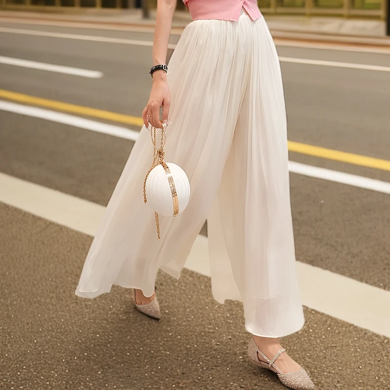 【升级款】2025夏鎏金莎阔腿裤高腰显瘦大摆跳舞慵懒风通勤百搭裙裤