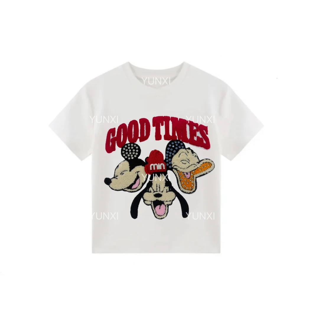 【三只米奇】2025新款卡通重磅修身显瘦短袖圆领棉T恤
