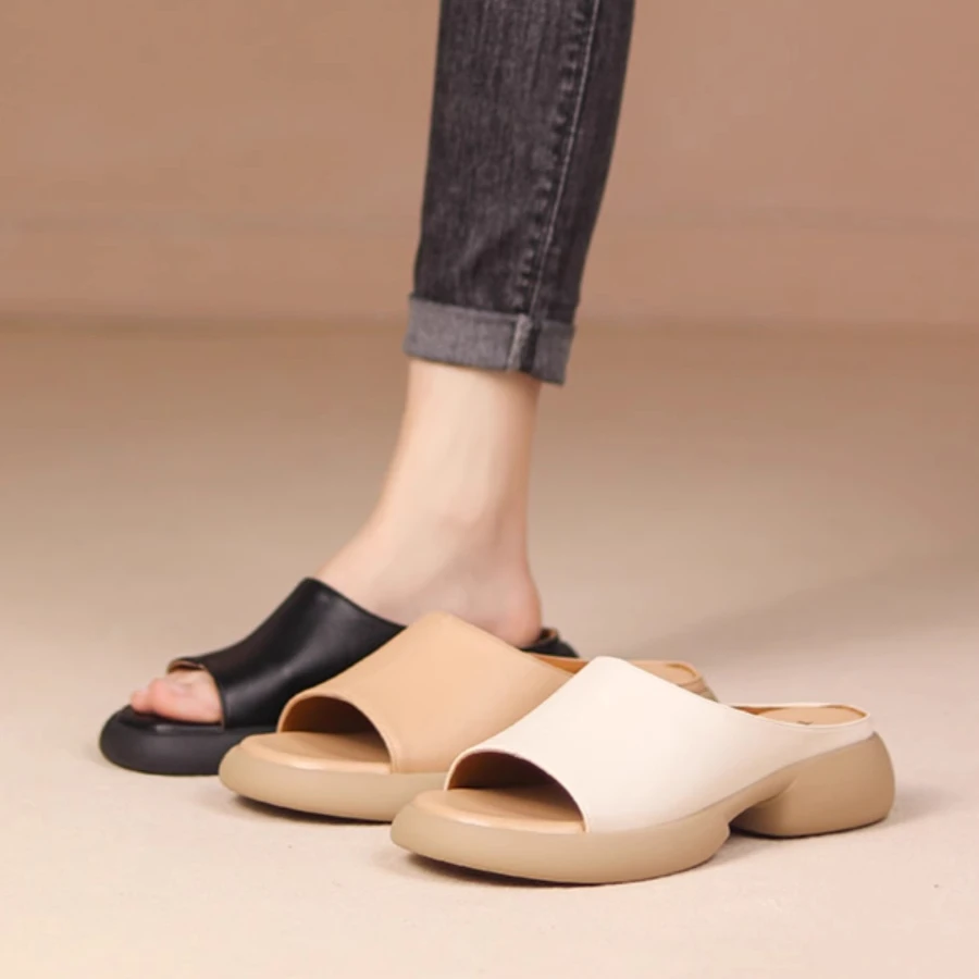 真皮厚底凉拖鞋女2025新款夏季外穿平底一字拖复古舒适软底凉鞋女